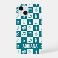 Personal teal and white music notes instruments