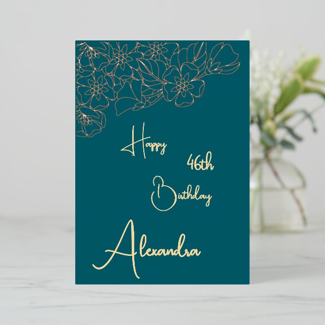 Personal Teal & Gold Named & Aged Birthday Card (Standing Front)