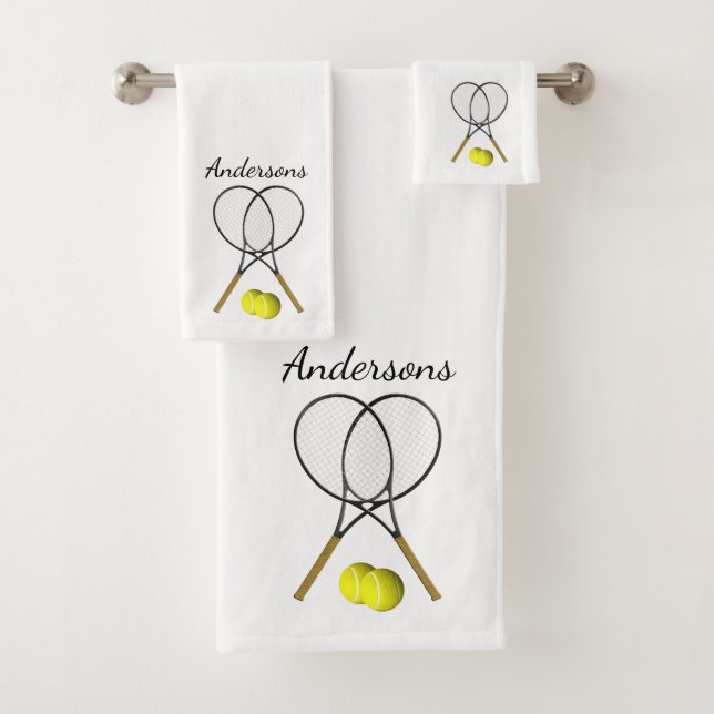 Personal Tennis Doubles White Bath Towel Set (Insitu)