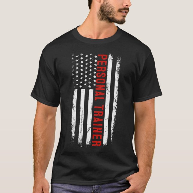 Personal Trainer American USA Flag Health Fitness  T-Shirt (Front)