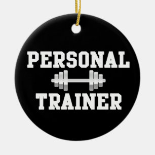 Personal Trainer Black and White Dumbell Training Ceramic Tree Decoration
