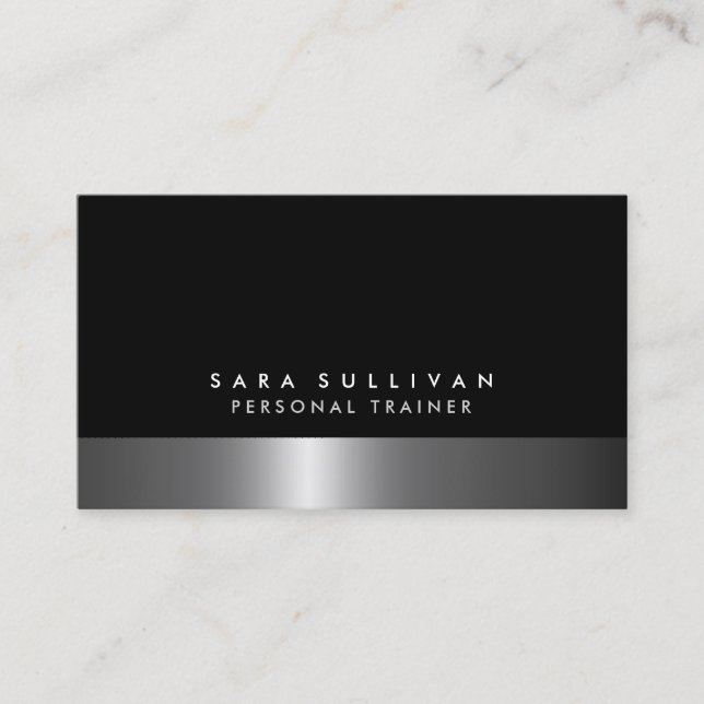 Personal Trainer Bold Dark Chrome Silver Services Business Card (Front)