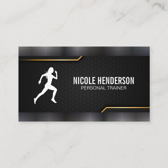 Personal Trainer | Dark Metallic Style Business Card (Front)