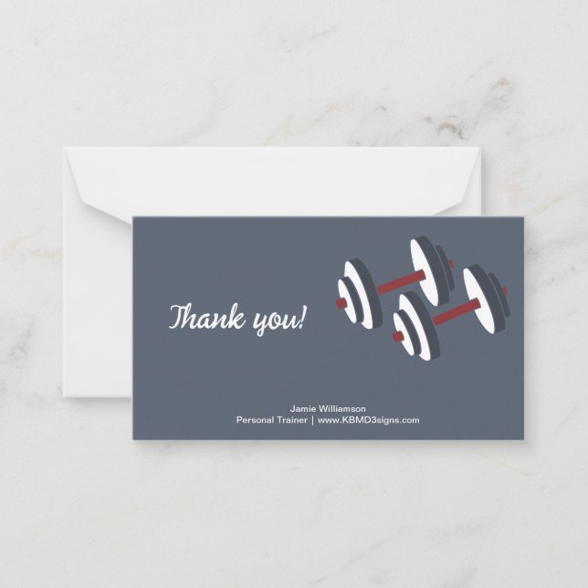 Personal Trainer Dumbbell Landscape Thank You Card (Front)