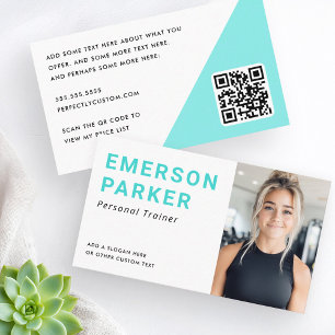 Personal trainer fitness coach photo aqua blue business card