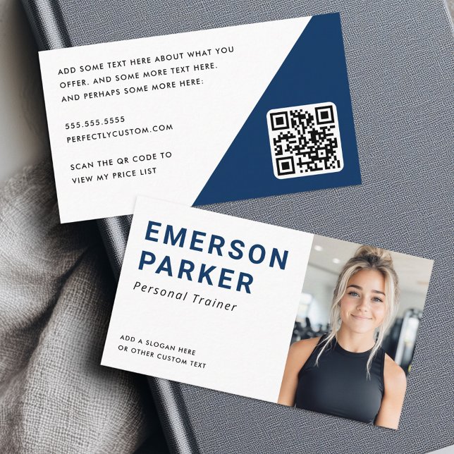 Personal trainer fitness coach photo dark blue business card (Personal trainer fitness coach photo dark blue business card)