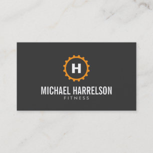 Personal Trainer, Fitness Gear Monogram in Orange Business Card