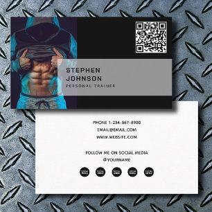 Personal Trainer Fitness QR Code Social Media Icon Business Card