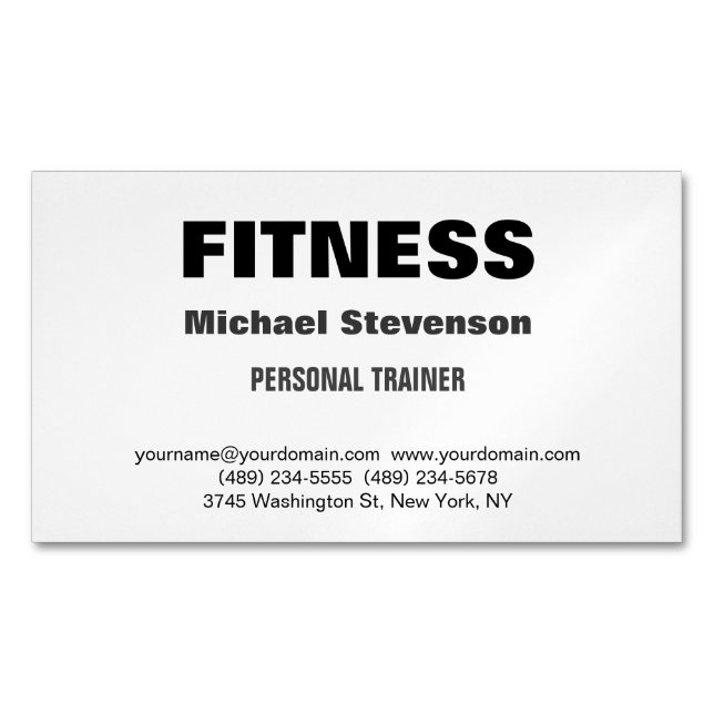 Personal Trainer Fitness Trendy Stylish Magnetic Business Card (Front)