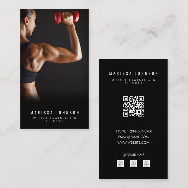 Personal Trainer Fitness Weight Training Photo Business Card (Front/Back)
