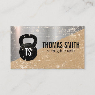 Personal Trainer Kettle Bell Metallic Grunge Business Card