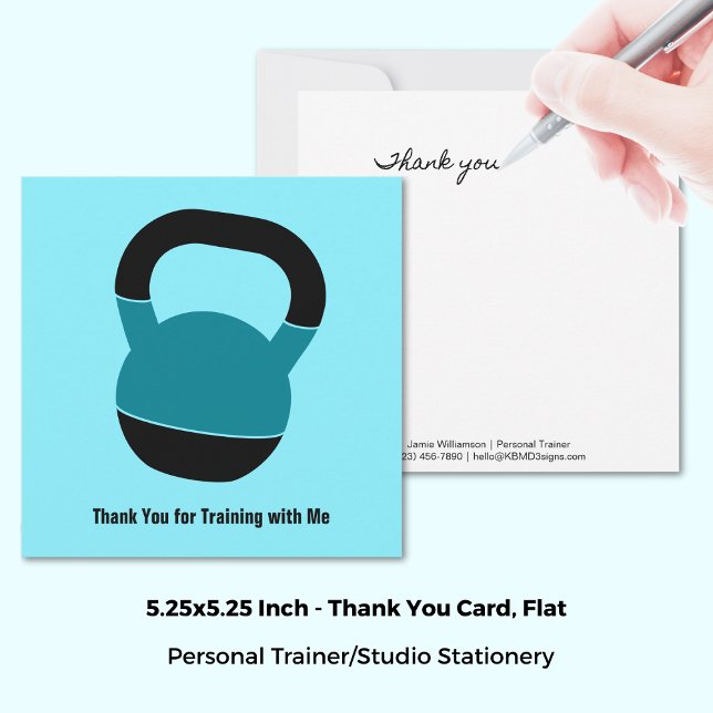 Personal Trainer Kettlebell Black Blue Thank You Card (Personal Trainer Kettlebell Black Blue Thank You Note Card, 5.25x5.25 Inch)