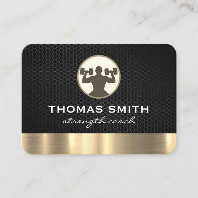 Personal Trainer Metallic Gold Trim | Fitness Business Card (Front)