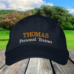 PERSONAL TRAINER "name" embroidered baseball cap<br><div class="desc">Embroidered Hats: Classic golden / black fashion baseball cap with text "PERSONAL TRAINER" & your "name" for the worlds best personal trainer,  sports coach,  fitness instructor / team building</div>