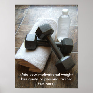 Personal Trainer or Fitness Dumbells Towel & Water Poster