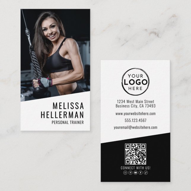 Personal Trainer Photo Vertical Business Card (Front/Back)