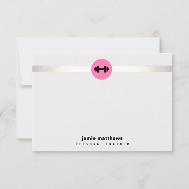 Personal Trainer Pink Dumbbell Logo Fitness Note Card (Front)