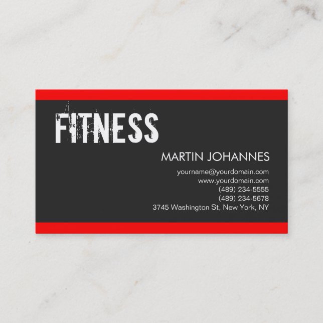 Personal Trainer Red Dark Grey Business Card (Front)