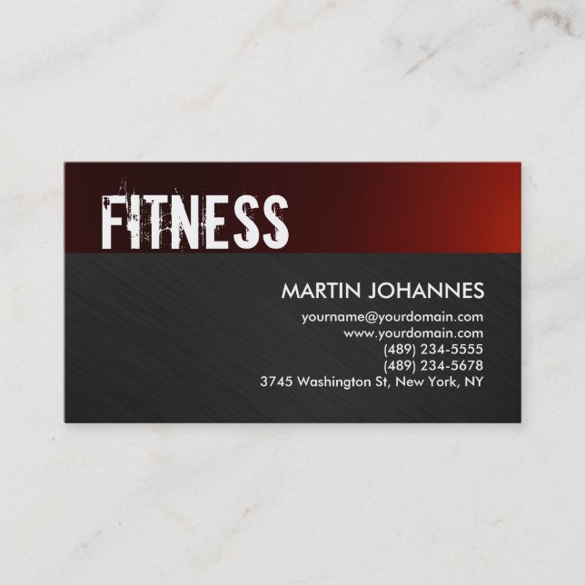 Personal Trainer Red Grey Business Card (Front)