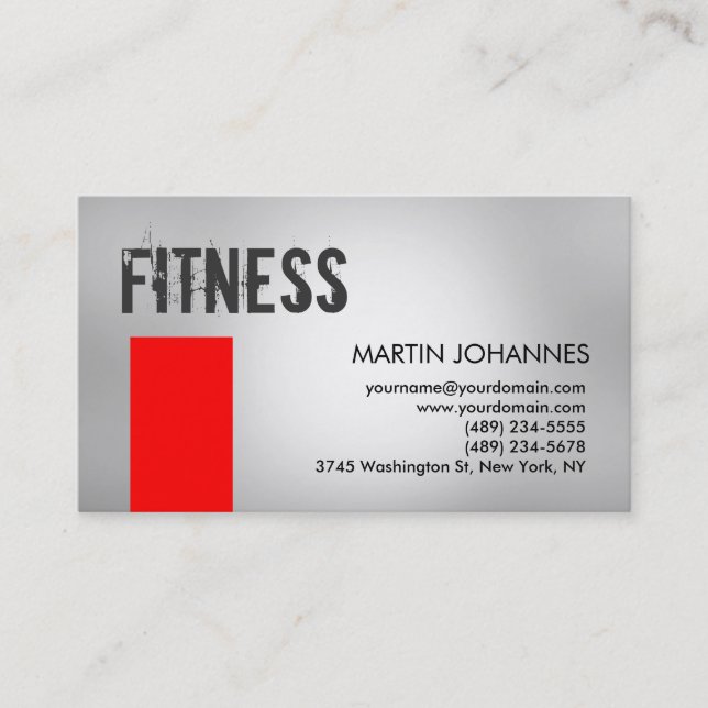 Personal Trainer Red Grey Business Card (Front)