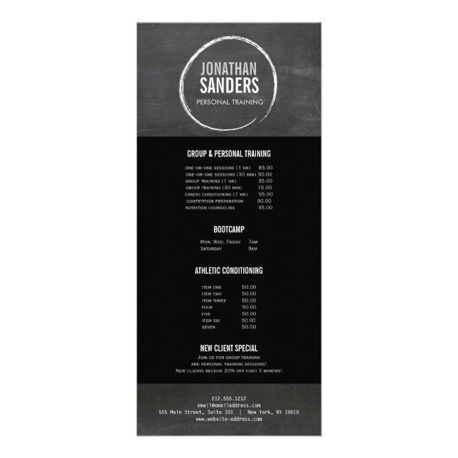 PERSONAL TRAINER SKETCH LOGO Rack Card (Front)