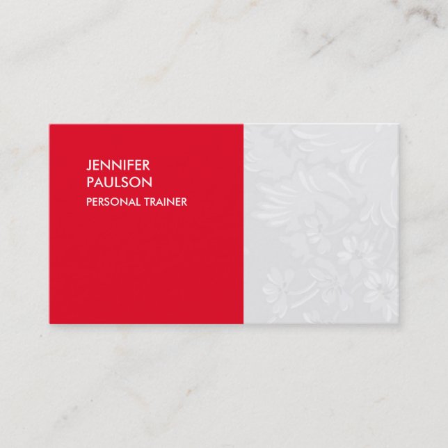 Personal Trainer Special Red Floral Damask Business Card (Front)