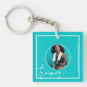 Personal Trainer Teal Themed QR Code Key Ring