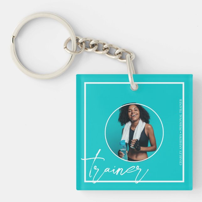 Personal Trainer | Teal Themed QR Code  Key Ring (Front)