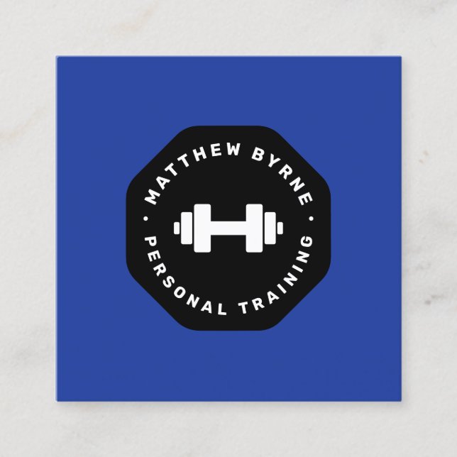  Personal Trainer Training Blue Emblem   Square Business Card (Front)