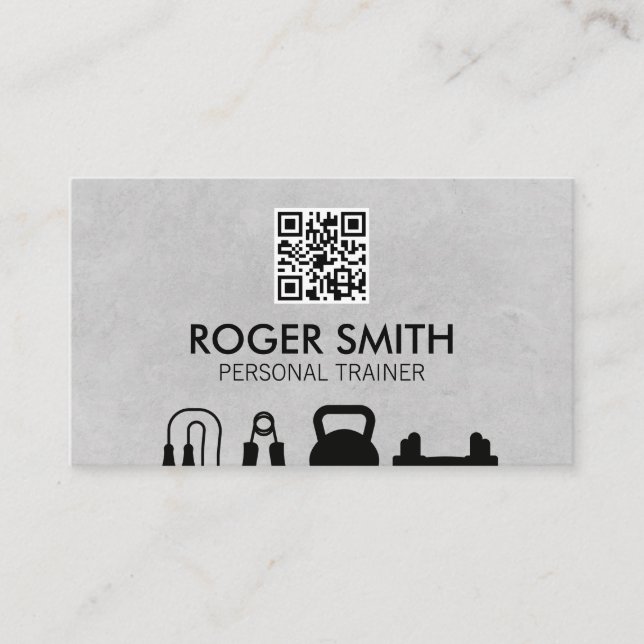 Personal Trainer | Training Workout Equipment | QR Business Card (Front)