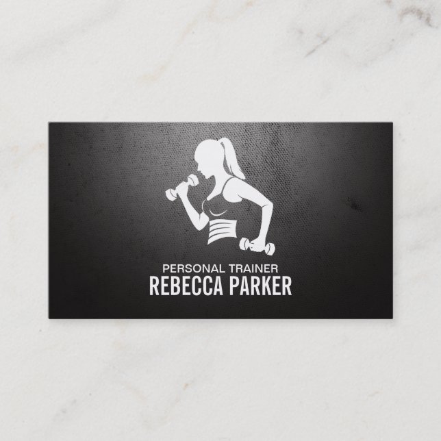 Personal Training Fitness Woman with Dumbbells  Business Card (Front)
