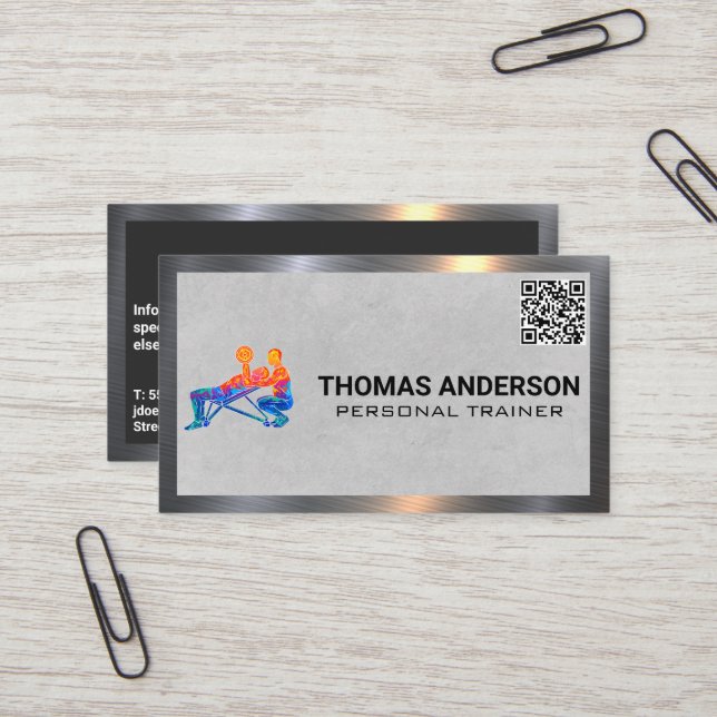 Personal Training Logo | Fitness QR Code Business Card (Front/Back In Situ)