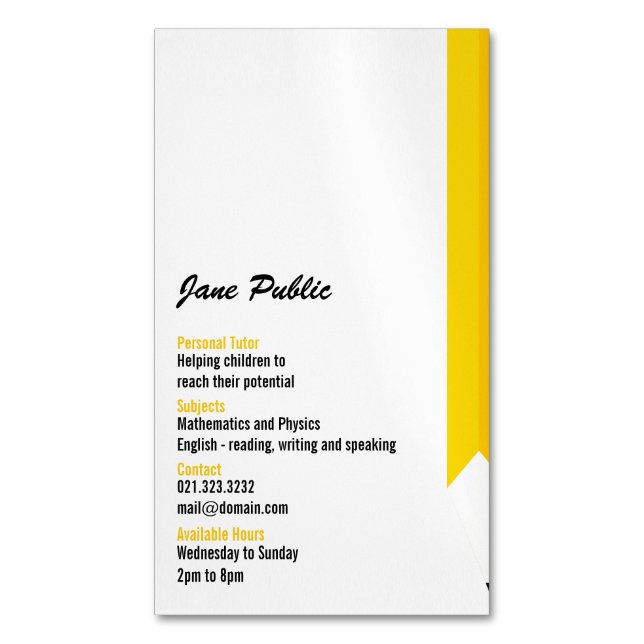 Personal Tutor Pencil Business Card Magnets (Front Vertical)