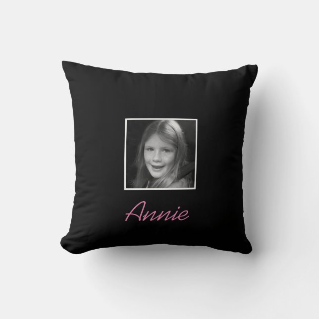 Personal Two Custom Photos Custom Text on Black Cushion (Front)