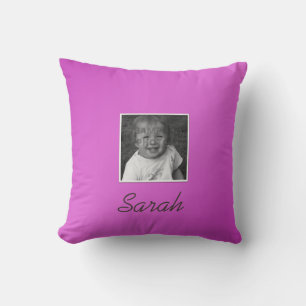 Personal Two Custom Photos Custom Text on Pink Cushion