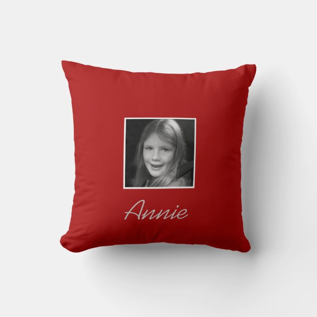 Personal Two Custom Photos Custom Text on Red Cushion (Front)