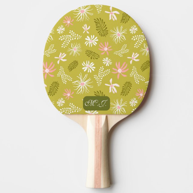 Personal unique stylish green & pink floral  ping pong paddle (Front)