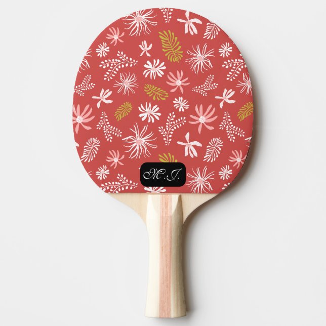 Personal unique stylish red & black floral  ping pong paddle (Front)