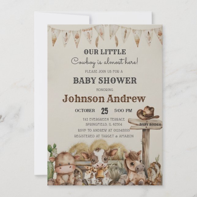Personal Vintage A Little Cowboy Baby Shower Invitation (Front)