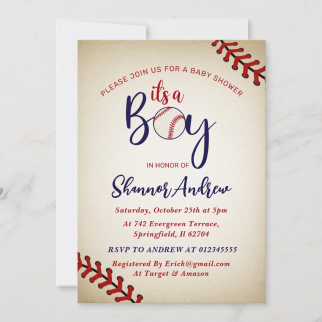 Personal Vintage Baseball Baby Shower Bundle Invitation (Front)
