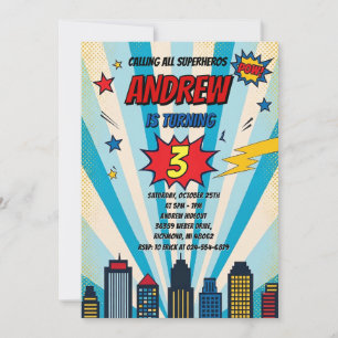 Personal Vintage Comic Super Hero Birthday Invitation