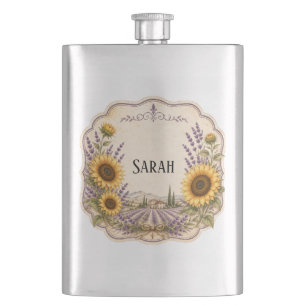 personal vintage provence lavender and sunflower  hip flask