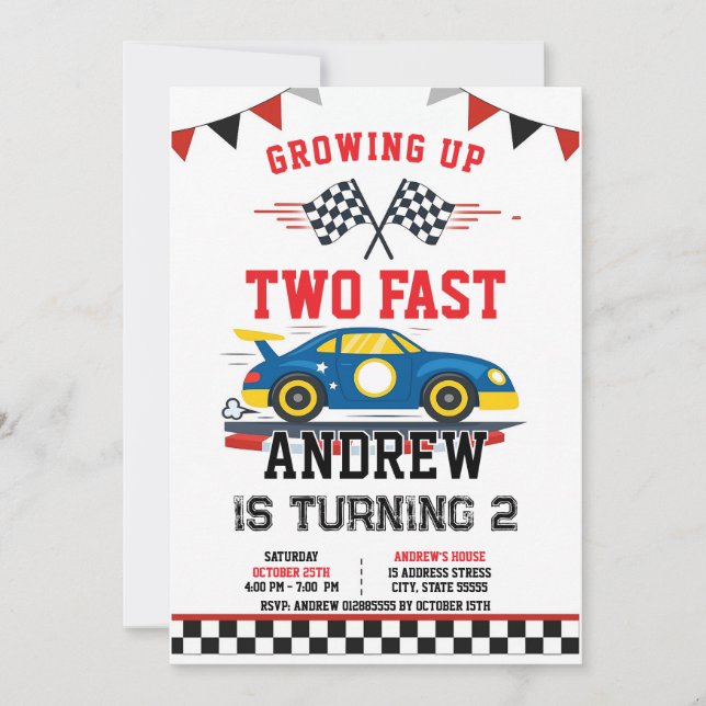 Personal Vintage Race Car Birthday Invitation (Front)