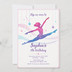 Personal Water Colour Gymnastics Birthday party Invitation