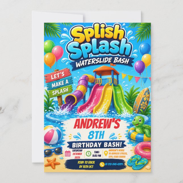 Personal Water Slide Bash Birthday Invitation (Front)
