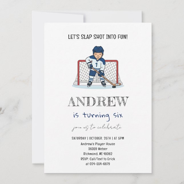 Personal Watercolor Hockey Birthday Party Invitation (Front)