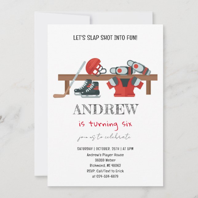 Personal Watercolor Hockey Birthday Party Invitation (Front)