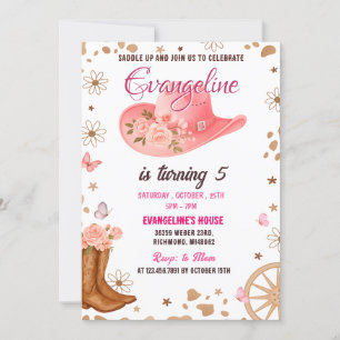 Personal Watercolor Pink Cowgirl Western Birthday Invitation