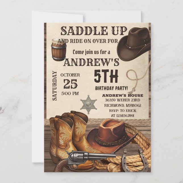 Personal Western Cowboy Birthday Invitation (Front)