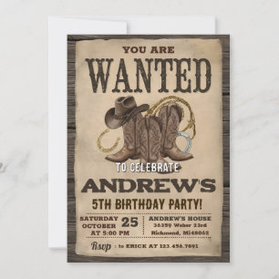Personal Western Cowboy Hat and Lasso Birthday  Invitation